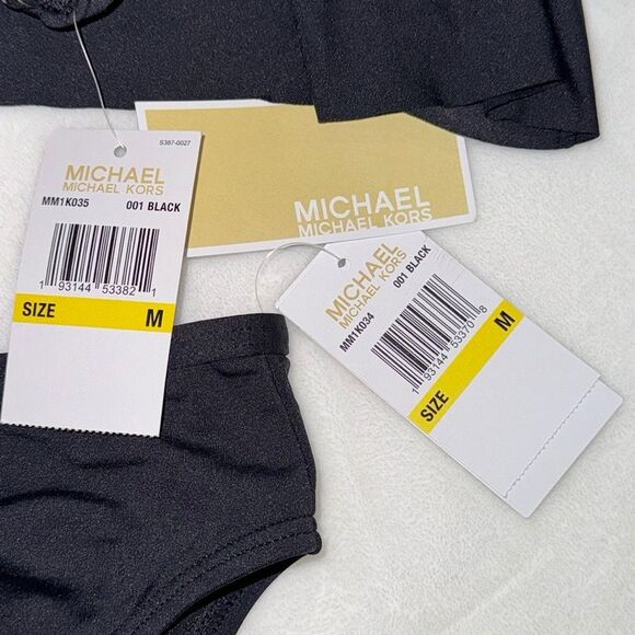 MICHAEL Michael Kors Logo Chain One Shoulder Tankini & Chain High Waist Bikini - Picture 8 of 14